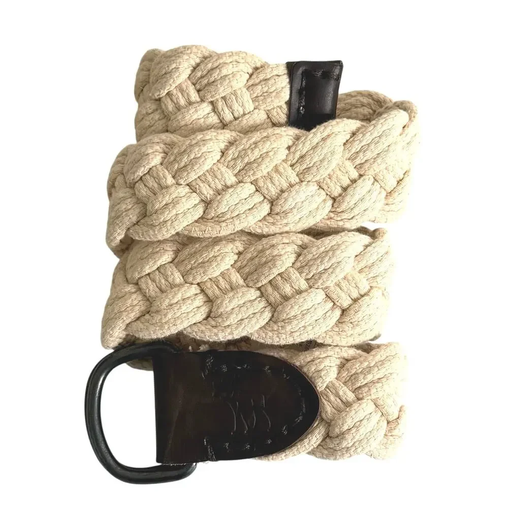 Abercrombie & Fitch woven cotton rope belt featuring brown leather size 28